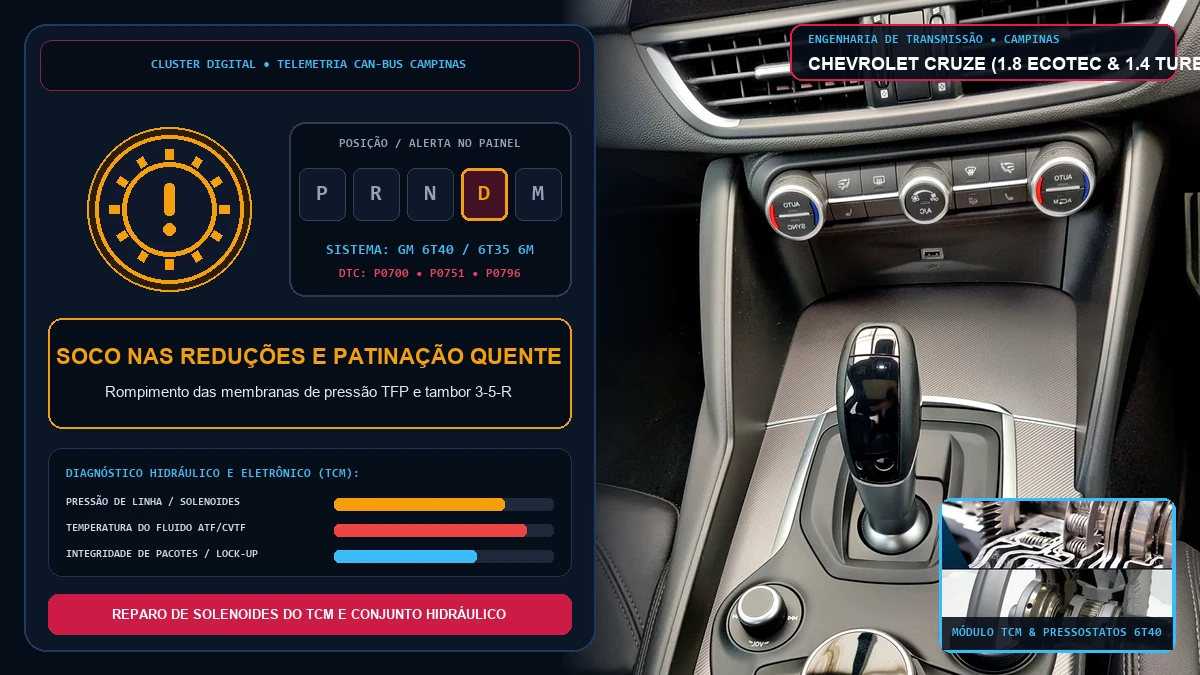 Alavanca do câmbio automático GM 6T40 e 6T45 do Chevrolet Cruze em diagnóstico de tranco de 2ª para 3ª marcha em Campinas