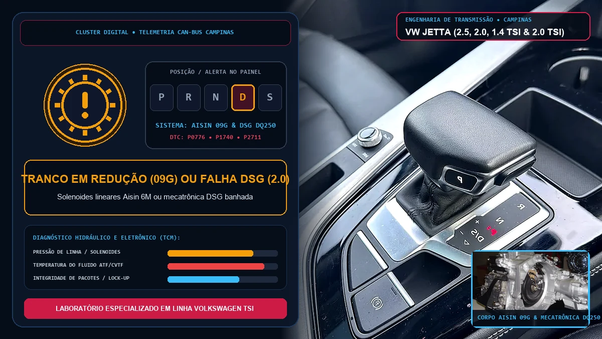 Alavanca seletora do câmbio automático Aisin 09G e DSG do VW Jetta em diagnóstico em Campinas